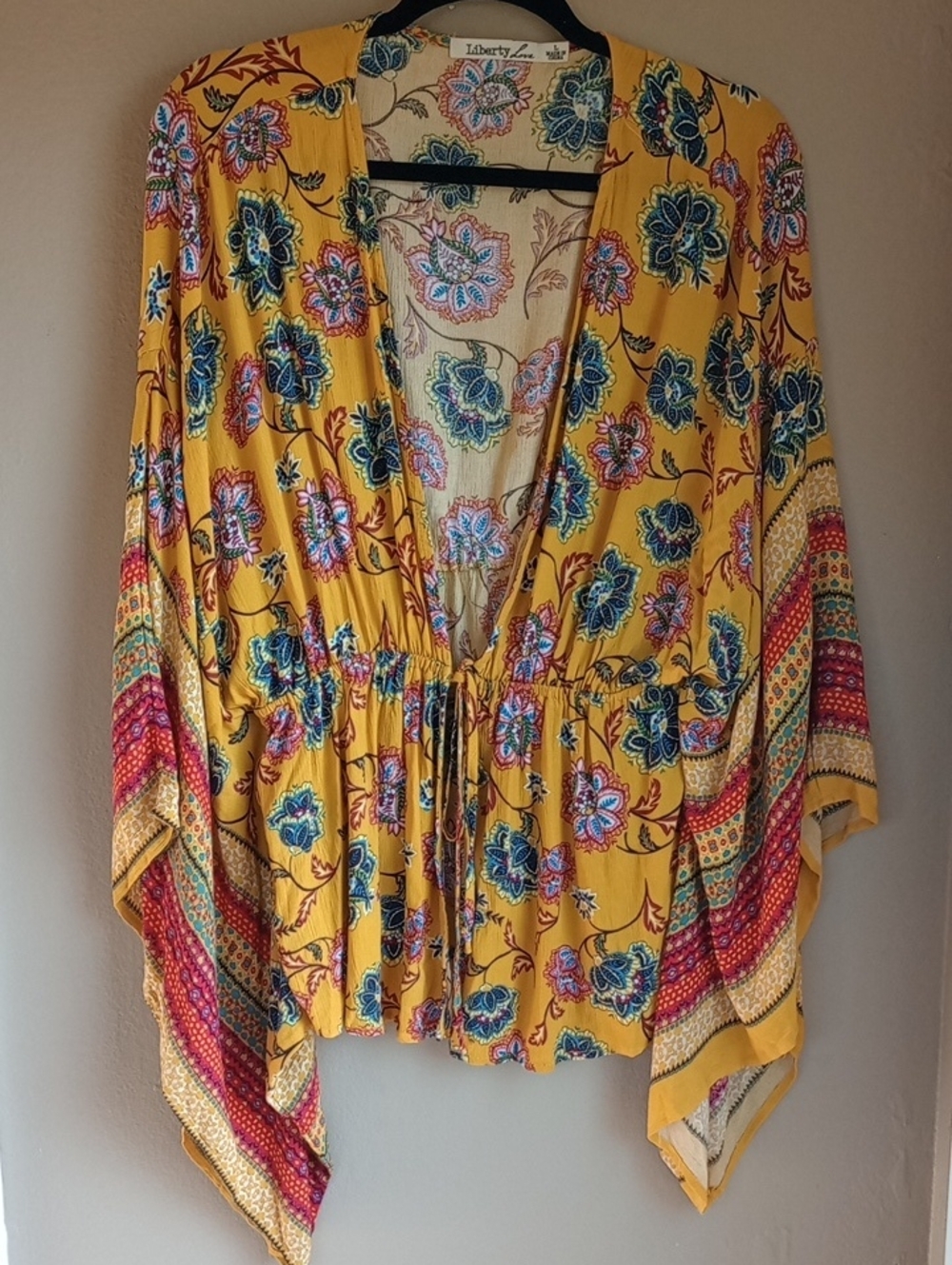 Liberty Love Open Tie Cardigan Flowy Boho Floral Light Weight Size XL